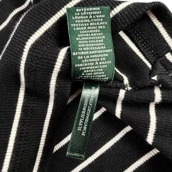 Lauren Ralph Lauren Ribbed Striped Top Women L Baddie Leather Zip Trim Black Y2K - Picture 7 of 9